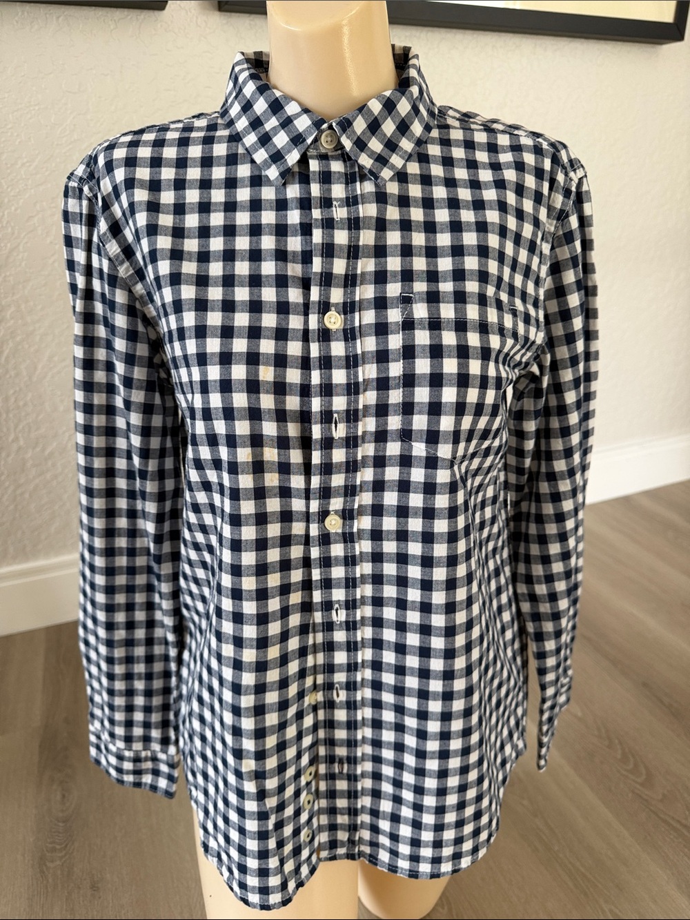 Cherokee Navy and White Gingham Button-Down Shirt